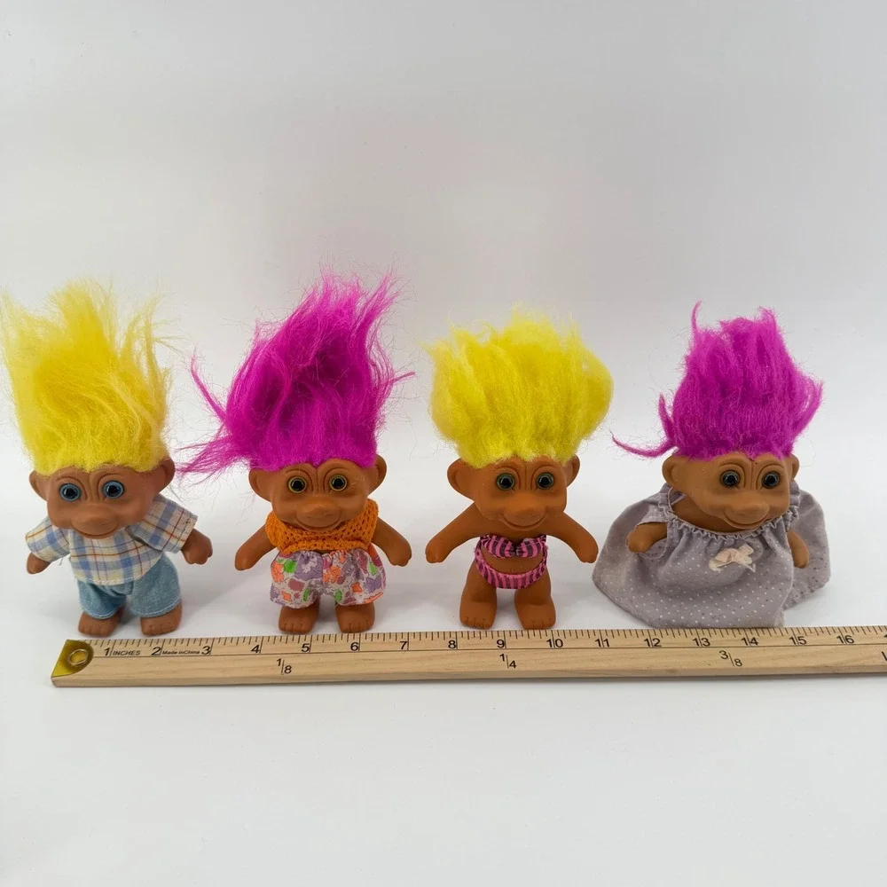 TNT Troll Doll Set Vintage 1991 Kids 3in Multi Color Neon Hair‎ 4pc Lot